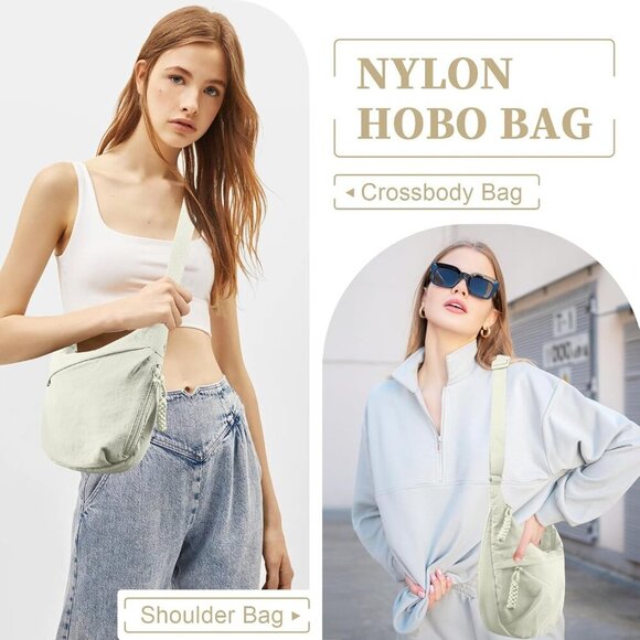 Nylon Crescent Crossbody Bag - Stylish Dumpling Design, Adjustable Strap, Beige - Picture 4 of 7